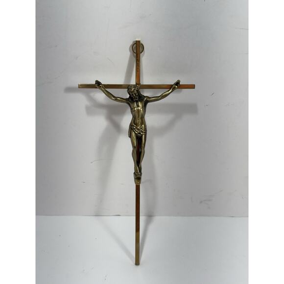Vintage Jesus On Cross Crucifix Wall Hanging Religious 10” INRI Brass Gold Tone - Picture 2 of 9